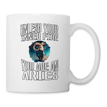 befreie dein Feuer, du bist ein Aries - Tasse - Weiß - Rechts