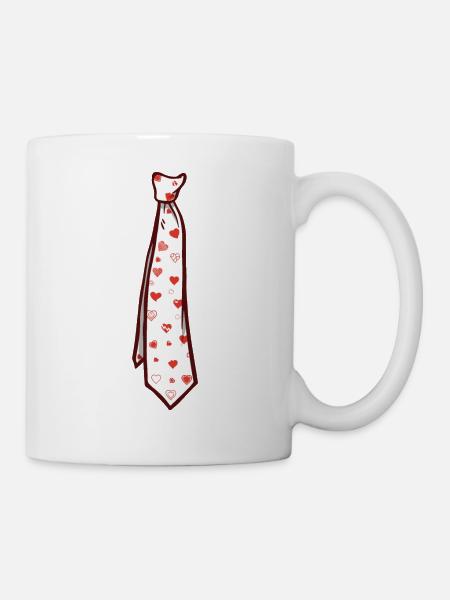 Valentines Day Neck Tie for Men Heart Youth Kids - Mug - white