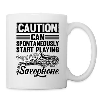 Caution Can Spontaneously Start Playing Saxophones - Mug - white - Right