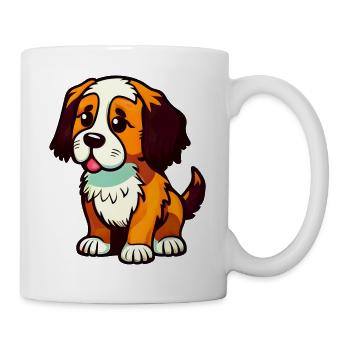 Chien mignon, dessin animé, assis, chien mignon, gauche - Mug blanc - blanc - Droite