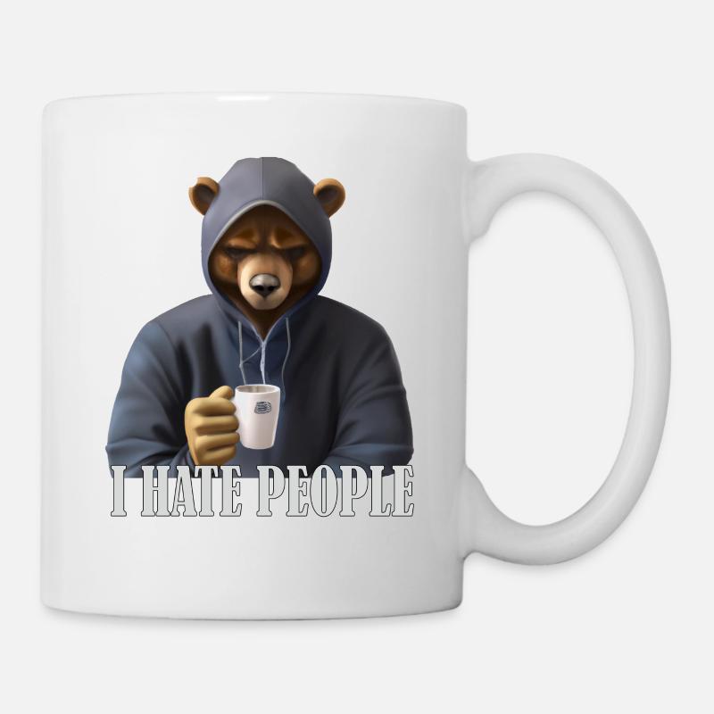 Muffeliger Bär mit Kaffee und luistigem Spruch - Tasse - Weiß