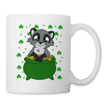 Waschbär Kleeblätter Saint Patrick's Day - Tasse - Weiß - Rechts