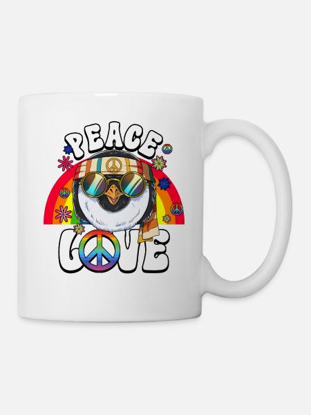 60er 70er Jahre Kostüm Peace Love Hippie - Tasse - Weiß