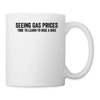 Voir les prix de l’essence apprendre à faire du vélo jeu de mots amusant - Mug blanc - blanc - Droite