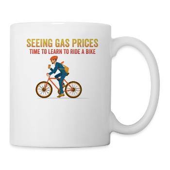 Voir les prix de l’essence apprendre à rouler à vélo Jeu de mots gonflable - Mug blanc - blanc - Droite