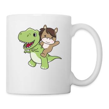 Pferd reitet auf T-Rex süßer Dino mit Pferde - Tasse - Weiß - Rechts