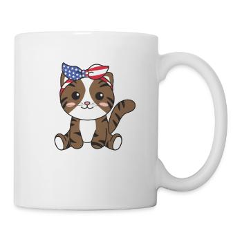 4th of July american cat for kids cute usa cat - Tasse - Weiß - Rechts