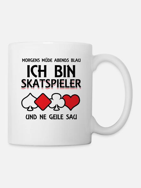 Morgens Müde Abends Blau Skatspieler - Tasse - Weiß