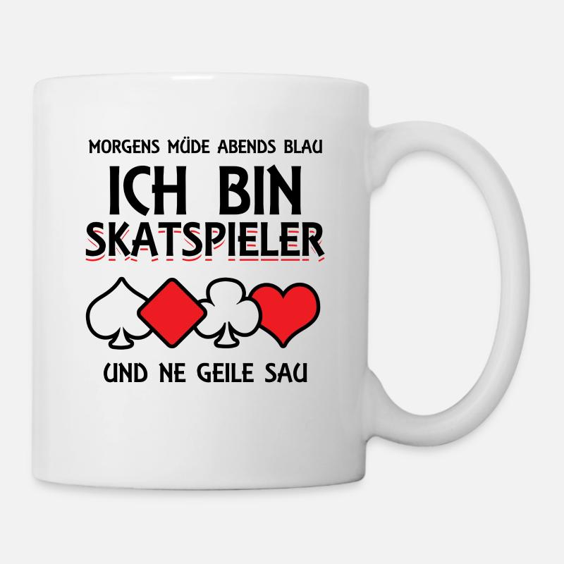 Morgens Müde Abends Blau Skatspieler - Tasse - Weiß