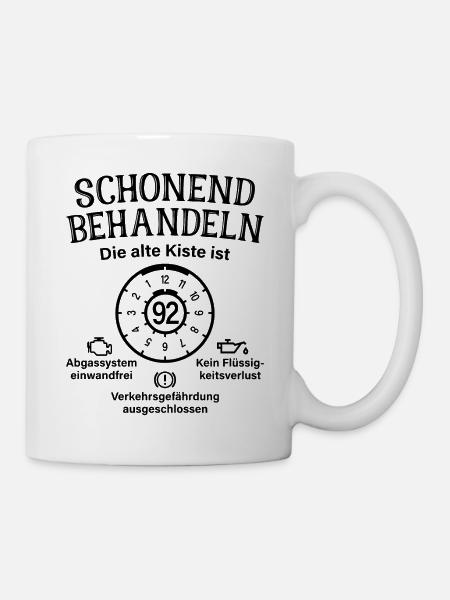92. Geburtstag Schonend Behandeln Alte Kiste 92 - Tasse - Weiß