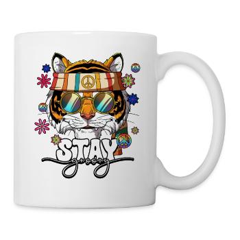 60er 70er Jahre Kostüm Stay Groovy Hippie - Tasse - Weiß - Rechts