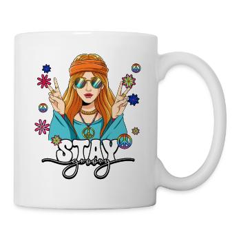 60er 70er Jahre Kostüm Stay Groovy Hippie - Tasse - Weiß - Rechts