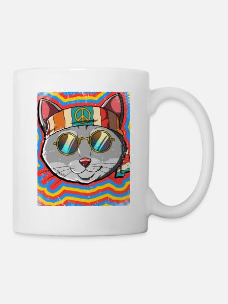 Hippie Katze Psychedelisch Trippy - Tasse - Weiß
