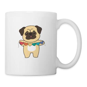 Rainbow Flag Gay Pride LGBTQ Herzen Hund Mops - Tasse - Weiß - Rechts