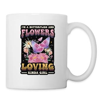 J’aime les papillons et les fleurs - Mug blanc - blanc - Droite