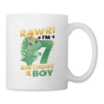 7th Birthday Boy Happy Birthday Dinosaurier - Tasse - Weiß - Rechts