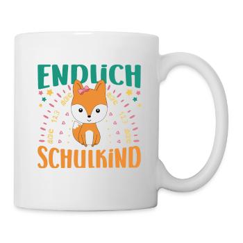 Einschulung Endlich Schulkind Mädchen Fuchs - Tasse - Weiß - Rechts