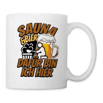 Sauna und Bier - Saunieren - Spruch - Tasse - Weiß - Rechts
