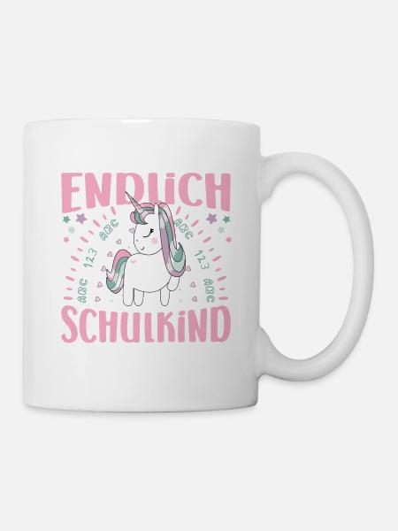 Einschulung Endlich Schulkind Mädchen Einhorn - Tasse - Weiß