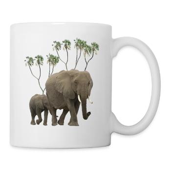 Elefanten Mama + Baby + Doumpalmen in Afrika - Tasse - Weiß - Rechts