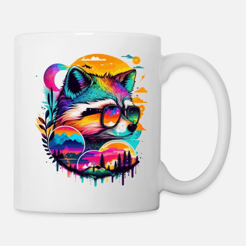Fuchs als Wanderer in den Bergen in bunten Farben - Tasse - Weiß