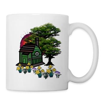 Garten Haus Hütte Bauwagen Natur Frühling Sonne - Tasse - Weiß - Rechts