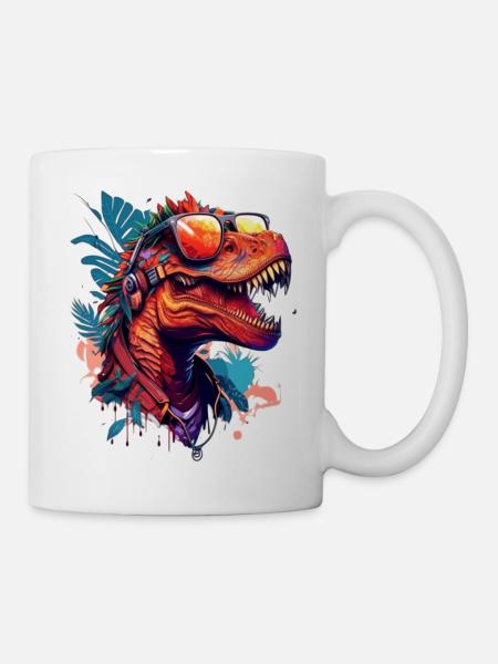 Sommer Sonne und Party Dino T-Rex Kopf - Tasse - Weiß