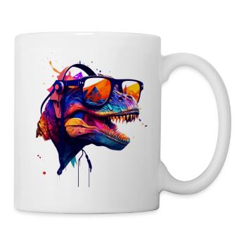 Party T-Rex couleurs vives avec des lunettes de soleil fraîches - Mug blanc - blanc - Droite