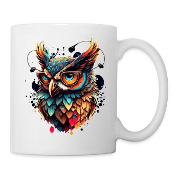 Owl as a colorful cunning night bird with glasses - Mug - white - Right
