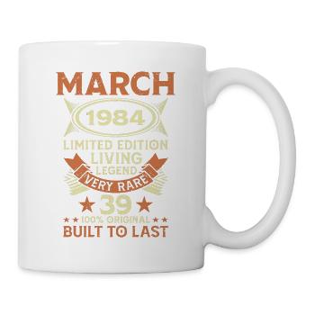 39. Geburtstag März Jahrgang 1984 Geschenkidee - Tasse - Weiß - Rechts