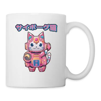 Cyborg Maneki Neko Katze Japanische Cyber Ästhetik - Tasse - Weiß - Rechts