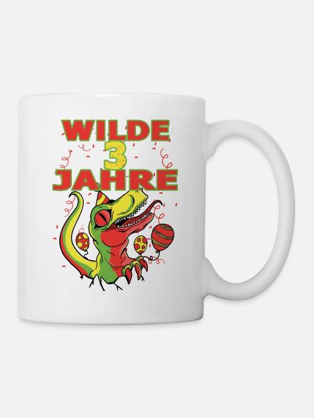Wilde 3 Jahre 3. Geburtstag Dino Dinosaurier trex - Tasse - Weiß