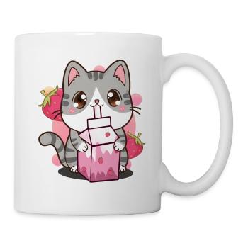 Shake fraise Lait de fraise Chat Kawaii Neko - Mug blanc - blanc - Droite