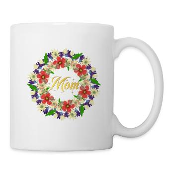 Mom - with flowers and Sparkly Gold Letters - Mug - white - Right