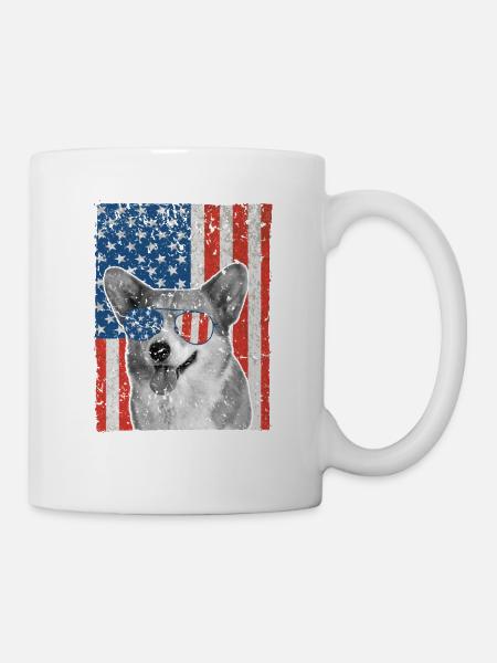 Corgi Juillet 4 Drapeau américain Lunettes de soleil - Mug blanc - blanc