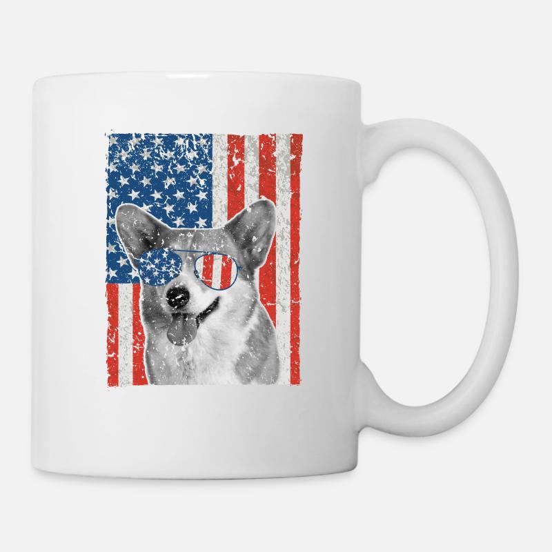 Corgi Juillet 4 Drapeau américain Lunettes de soleil - Mug blanc - blanc