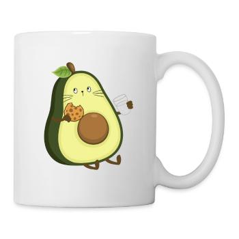 Avocado-Katze isst Keks und trinkt Milch - Tasse - Weiß - Rechts