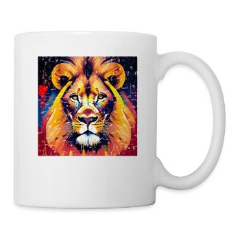 Majestätischer Löwe im Ölgemälde-Stil - Tasse - Weiß - Rechts