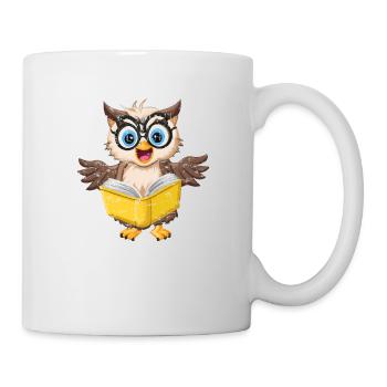 Hibou mignon avec des lunettes de nerd lisant un livre - Mug blanc - blanc - Droite