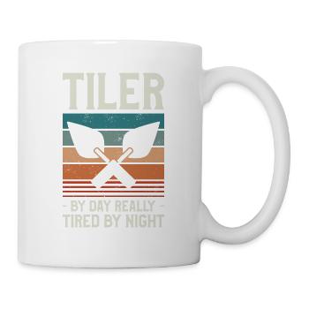 Carreleur le jour vraiment fatigué par la nuit Carrelage - Mug blanc - blanc - Droite