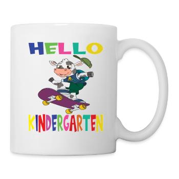 Hello Kindergarten Skateboarding Cow - Mug - white - Right