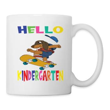 Hello Kindergarten Skateboarding Dog - Mug - white - Right