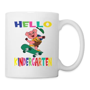 Hello Kindergarten Skateboarding Pig - Mug - white - Right