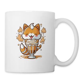 Kawaii Cute Happy Fox Drinking Milkshake - Mug - white - Right