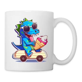 Dino dinosaur on skateboard eating ice cream - Mug - white - Right