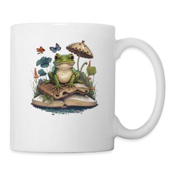 White Cottagecore Aesthetic Mushroom Frog Reading - Mug - white - Right