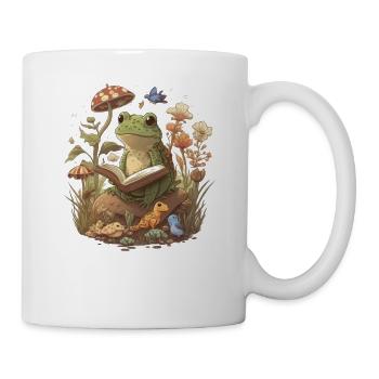 White Cottagecore Aesthetic Mushroom Frog Reading - Mug - white - Right