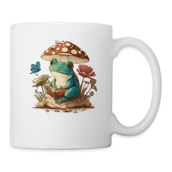 White Cottagecore Aesthetic Mushroom Frog Reading - Mug - white - Right