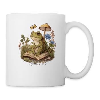White Cottagecore Aesthetic Mushroom Frog Reading - Mug - white - Right