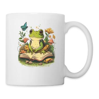 White Cottagecore Aesthetic Mushroom Frog Reading - Mug - white - Right